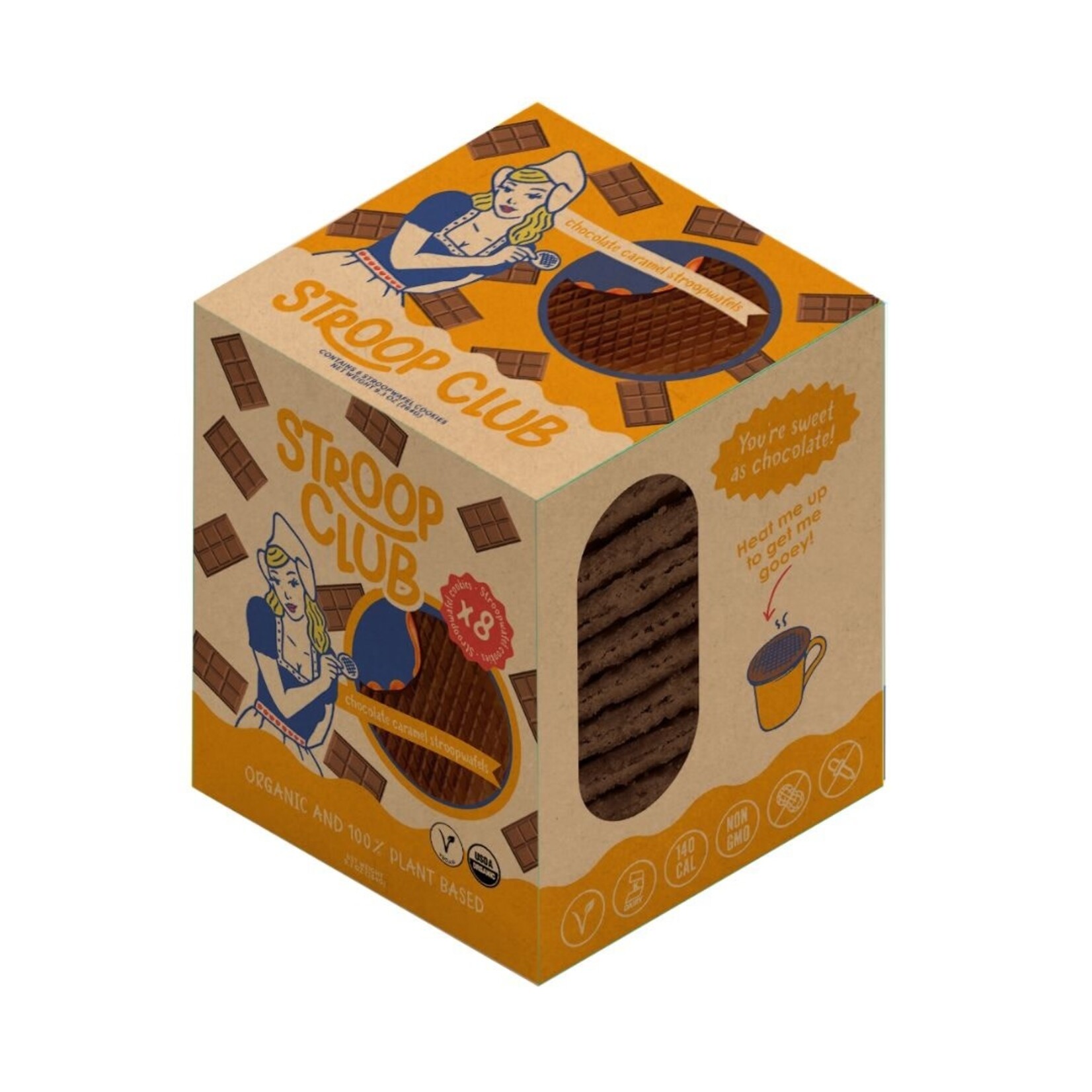 STROOP CLUB Stroop Club Vegan Chocolade Karamel Stroopwafel (8 stuks)