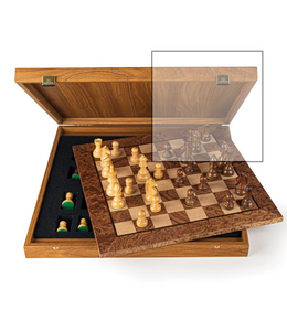Manopoulos Schaakspel Walnut Burl met Staunton Schaakstukken