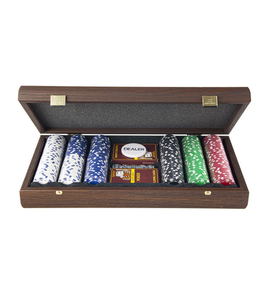 Manopoulos Poker set in donker walnoten houten handgemaakte koffer
