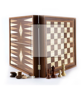 Manopoulos Schaak- en Backgammonspel 2 in 1  in een handgemaakte Wenge doos 41x41cm