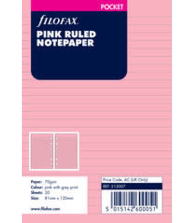 Filofax FILOFAX ORG UND POCKET PINK RULED NOTEPAPER