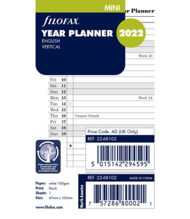 Filofax Mini Jaarplanner   (vertikaal) - Wit