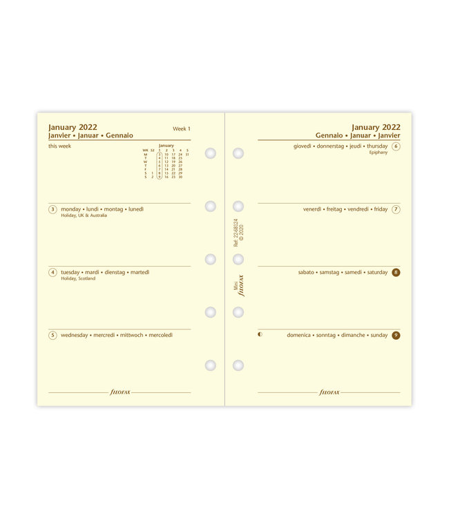 Filofax Mini Agenda-vulling  (week/pagina) - Crème