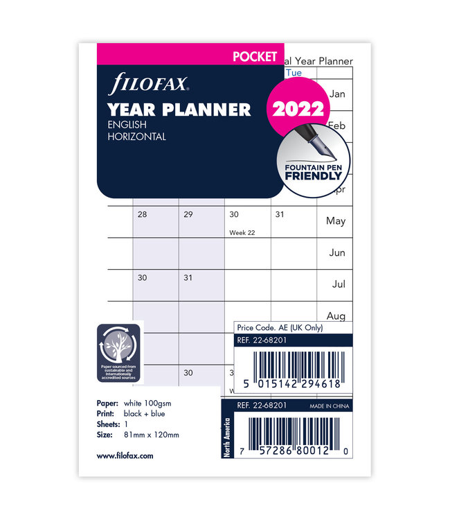 Filofax Pocket jaarplanner  (horizontaal) - wit