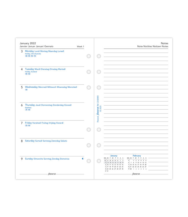 Filofax Personal Agenda-vulling   (week/pagina met notities)