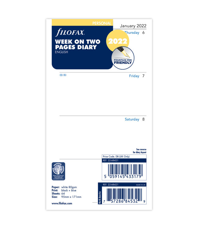 Filofax Personal Agenda-vulling  (week/2 pagina's) - maandag start