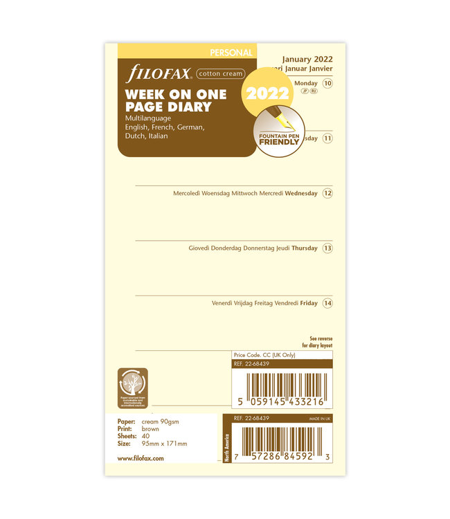 Filofax Personal Agenda-vulling  (week/pagina) - Crème