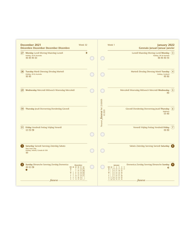 Filofax Personal Agenda-vulling  (week/pagina) - Crème