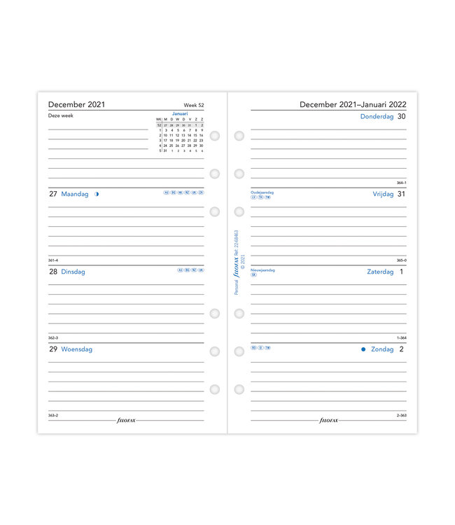 Filofax Personal Agenda-vulling   (week/2pagina's) - Nederlandstalig
