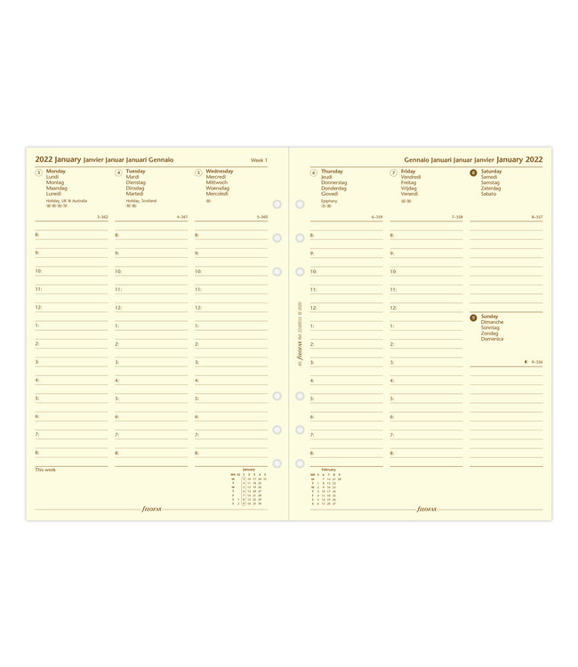 Filofax A5 Agenda-vulling  (week/ 2 pagina's) - Crème
