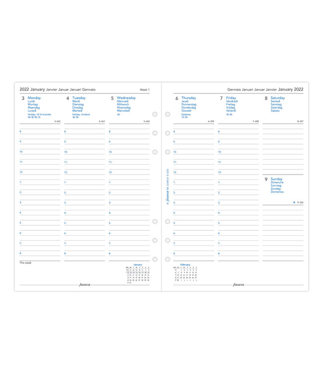 Filofax A5 Agenda-vulling  (week/2 pagina's)
