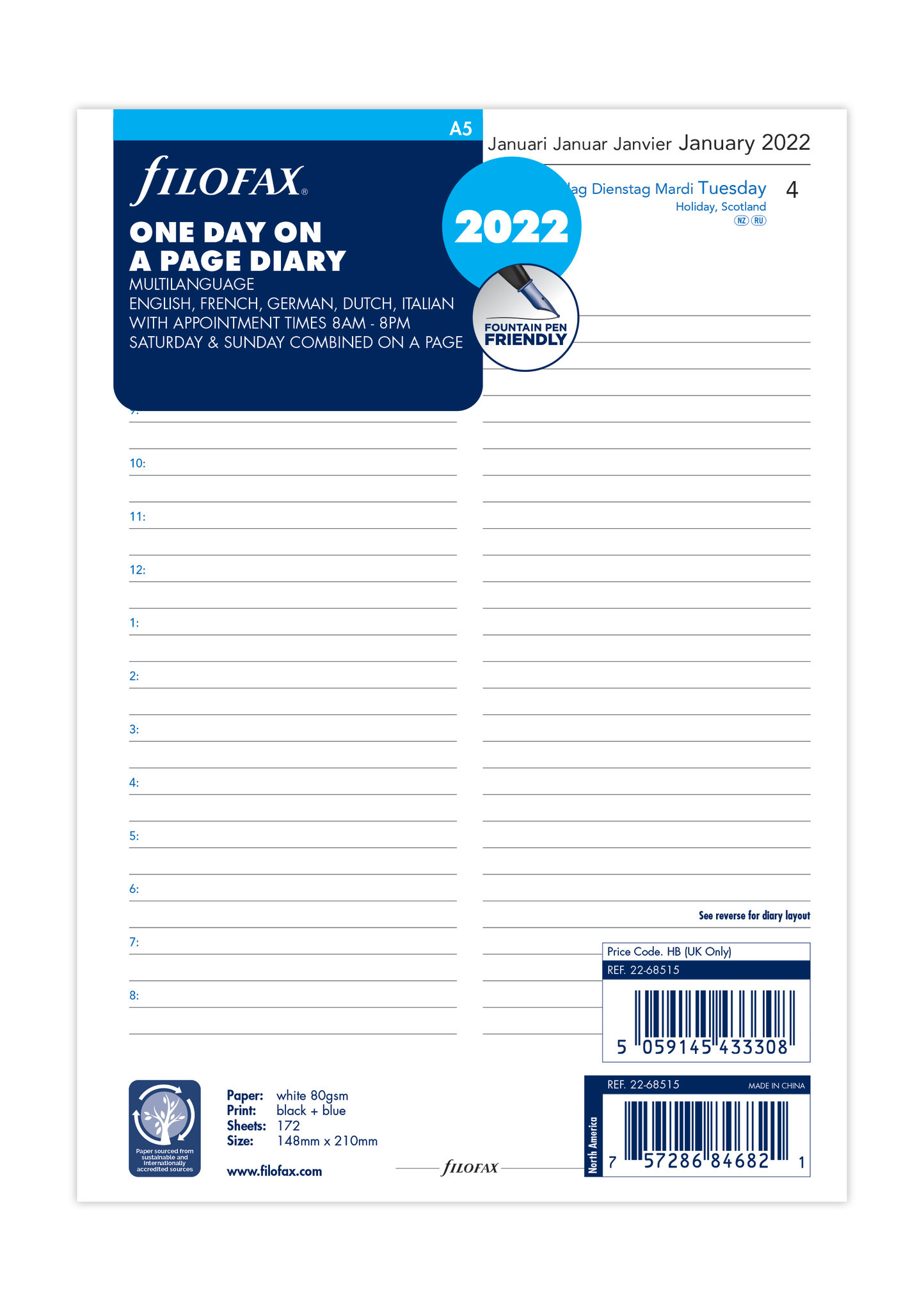 Verst Horzel Appal Filofax A5 Agenda-vulling 2022 dag/pagina) - Bo-store