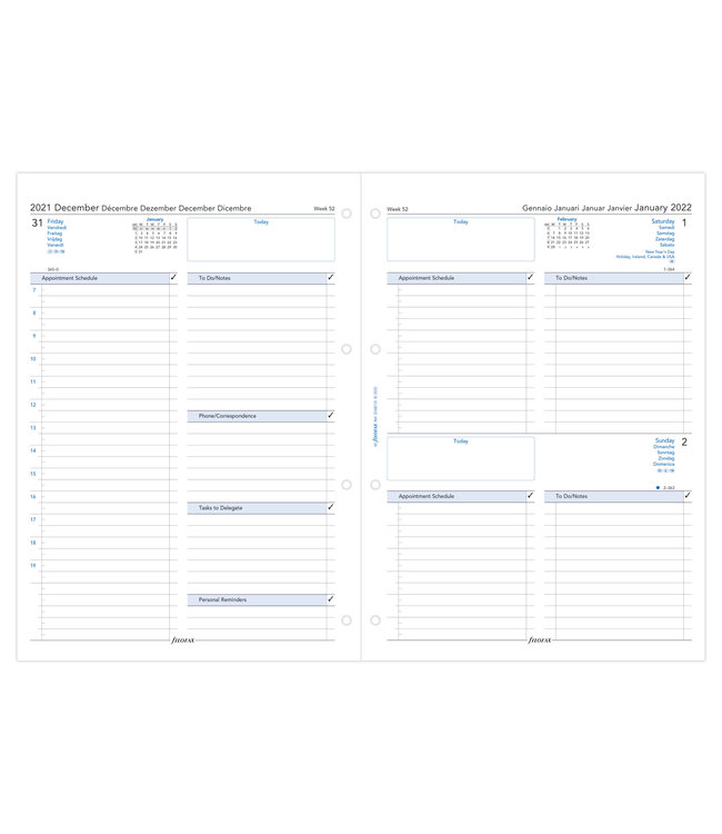 Filofax A4 Agenda-vulling  (1 dag/ pagina)