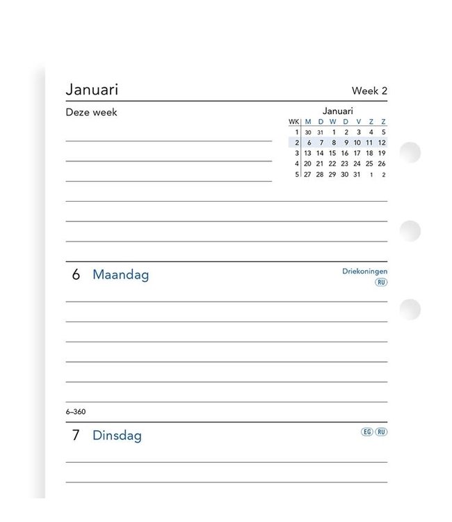 Filofax Personal Agenda-vulling   (week/2pagina's) - Nederlandstalig