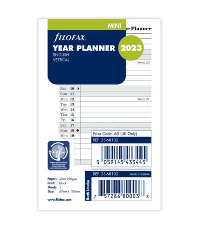 Filofax Mini Jaarplanner   (vertikaal) - Wit