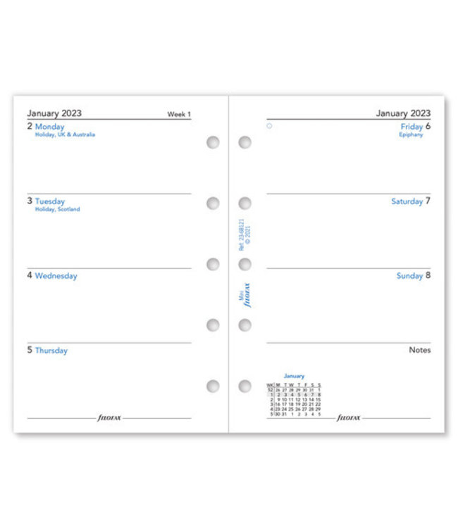 Filofax Mini Agenda-vulling   (week/2 pagina's)