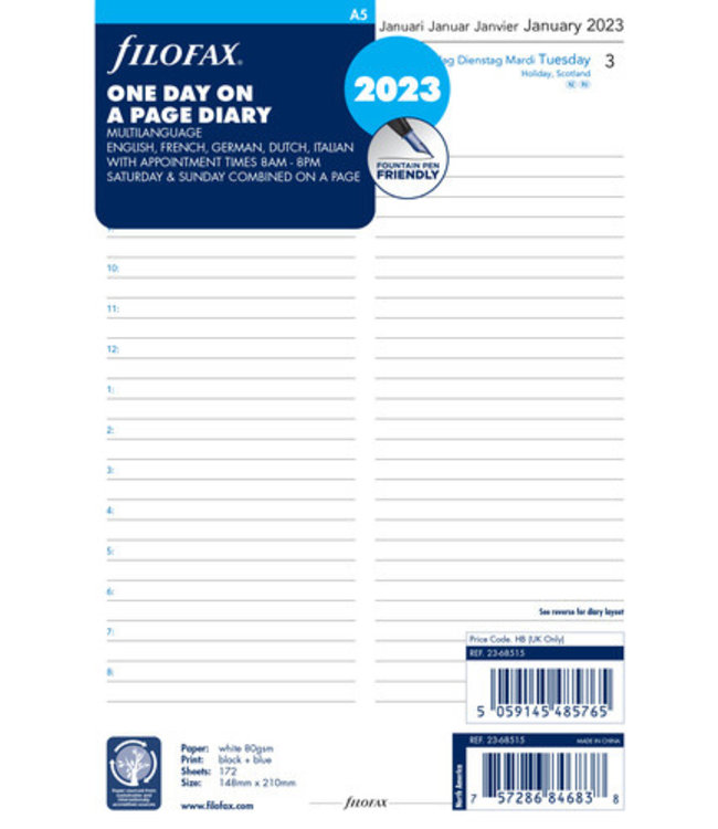 Filofax A5 Agenda-vulling (dag/pagina)