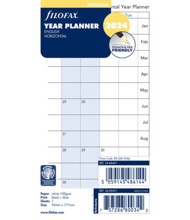 Filofax Personal  Jaarplanner  (horizontaal)