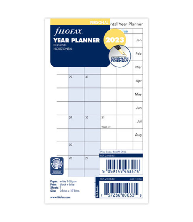 Filofax Personal  Jaarplanner  (horizontaal)