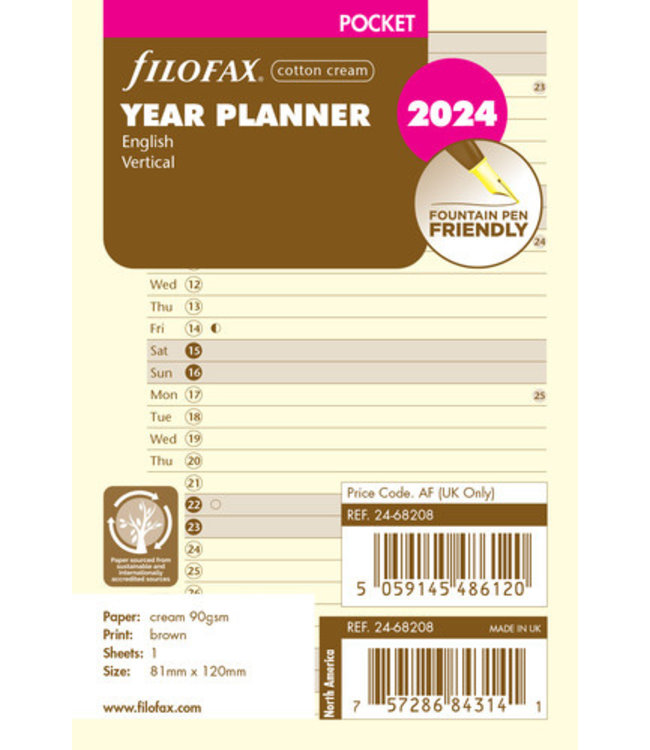 Filofax Pocket Jaarplanner (vertikaal) - Crème