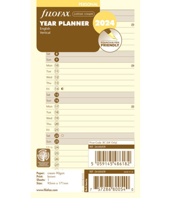 Filofax Personal  Jaarplanner  (verticaal) - Crème