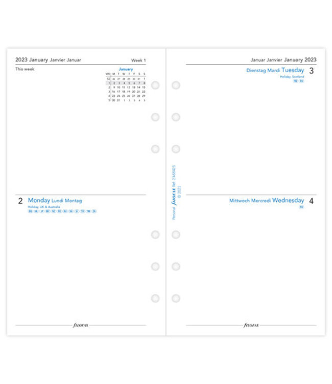 Filofax Personal Agenda-vulling  2 Days/Page