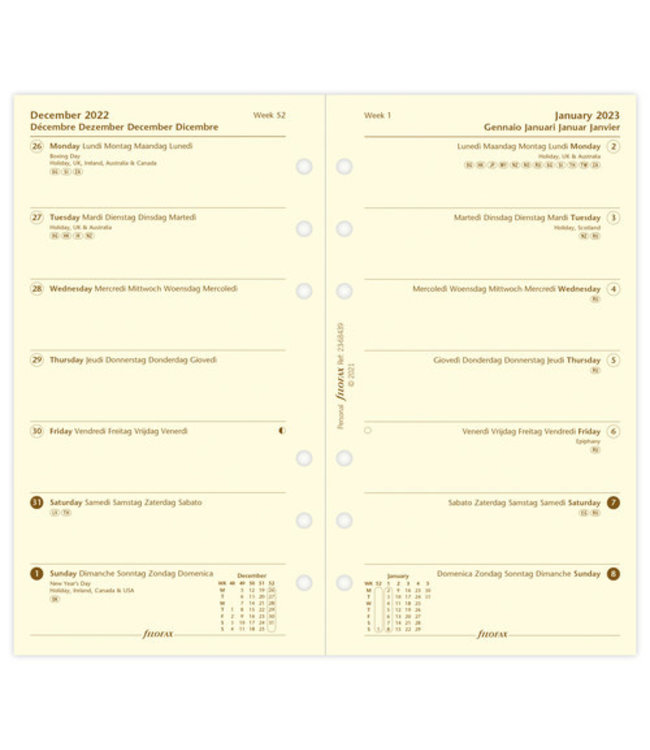 Filofax Personal Agenda-vulling Week/page - Crème