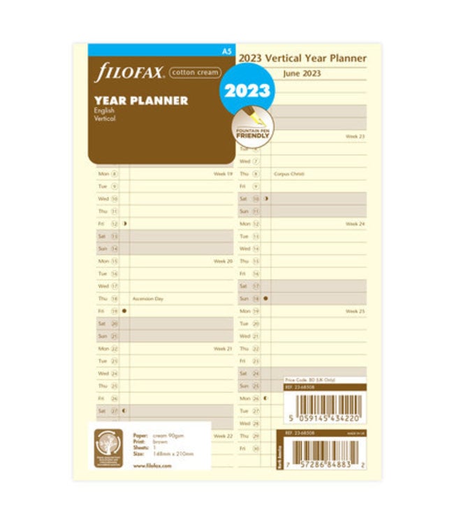 Filofax A5 jaarplanner (vertikaal) - Crème