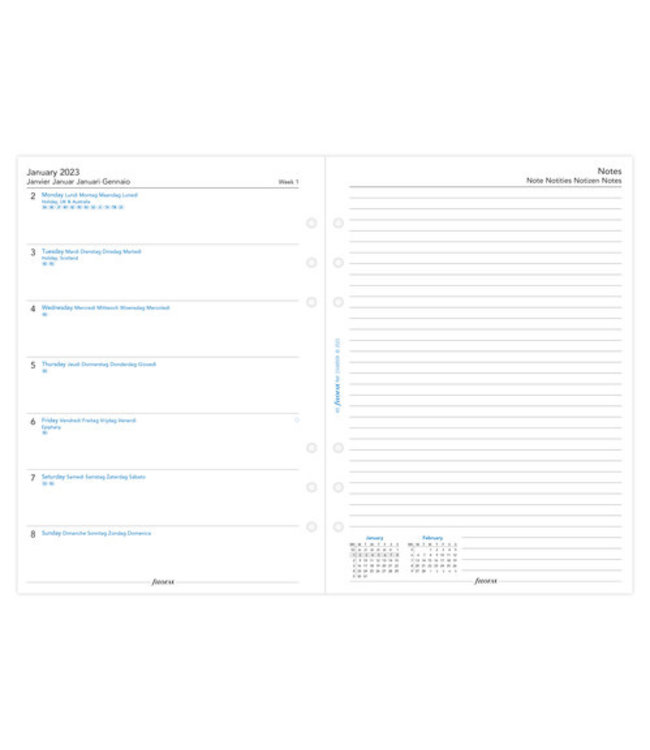 Filofax A5 Agenda-vulling  (week/page) + NOTES