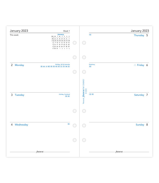 Filofax Personal diarie week/2 Pages - Englisch