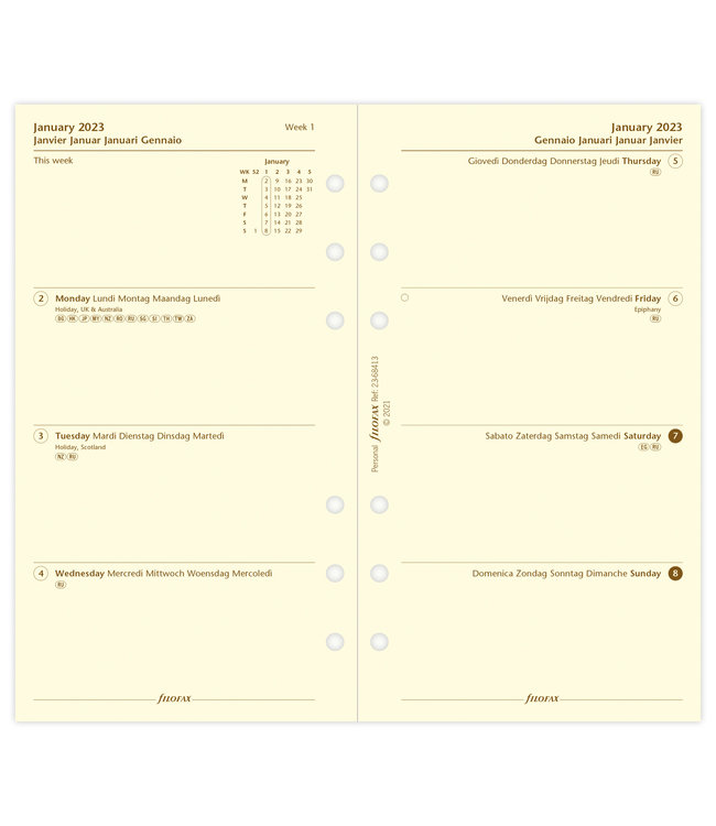 Filofax Personal Agenda-vulling Week/2 pages - crème