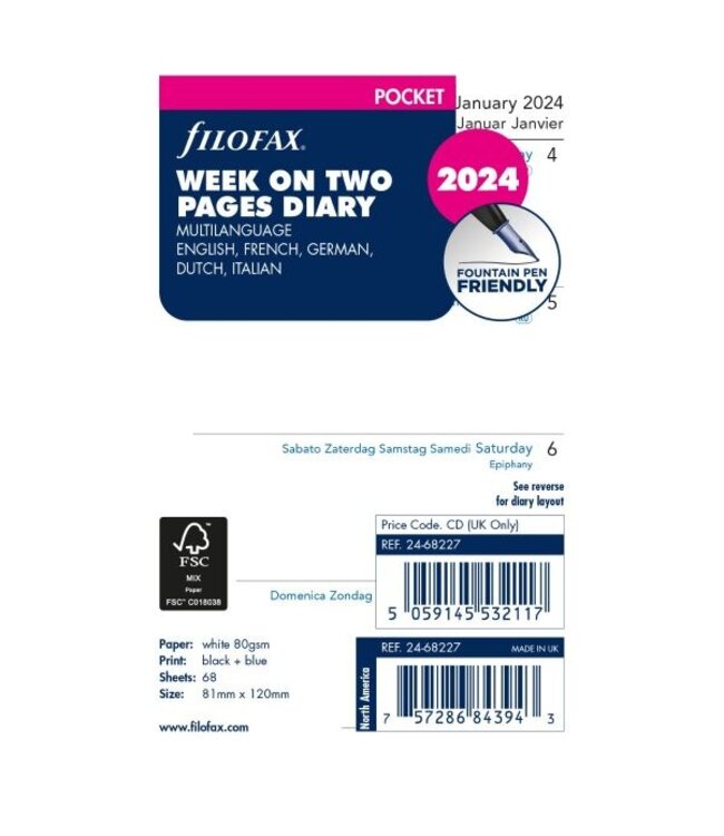 Filofax Pocket Agenda-vulling Week/ 2 pages
