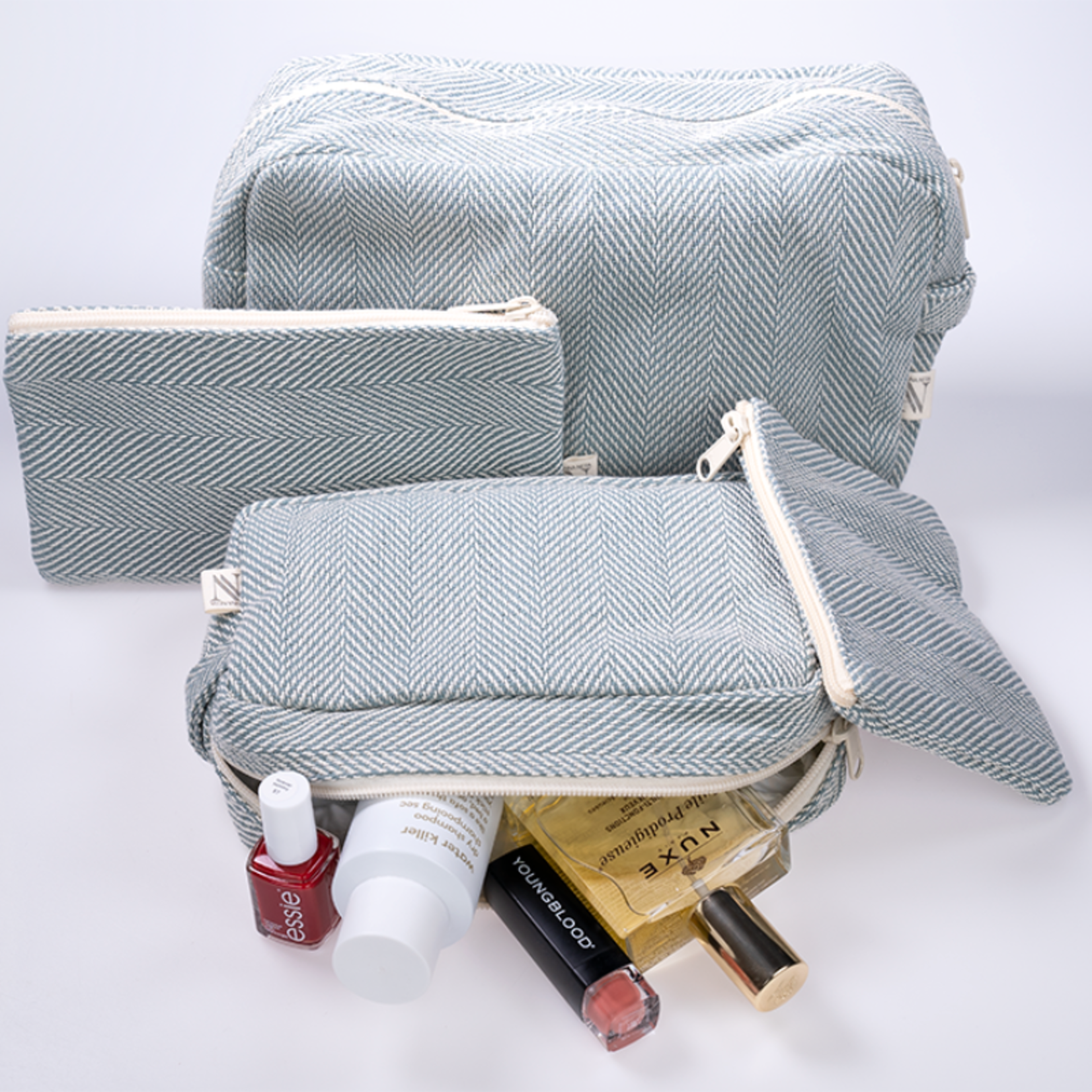 anna nera anna nera toiletry bag herringbone - m - celadon