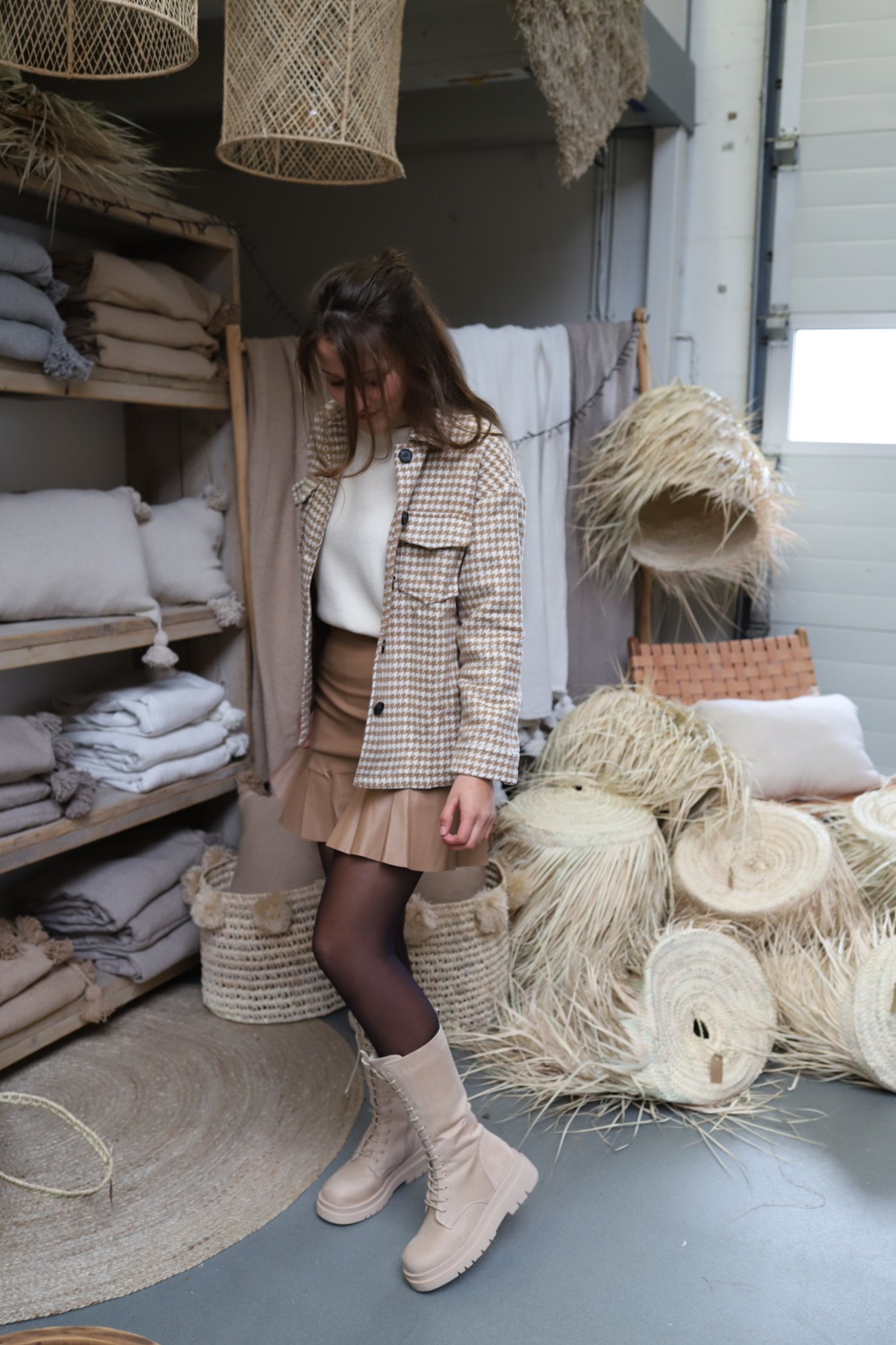 Beige boots veter - Bij Keesje