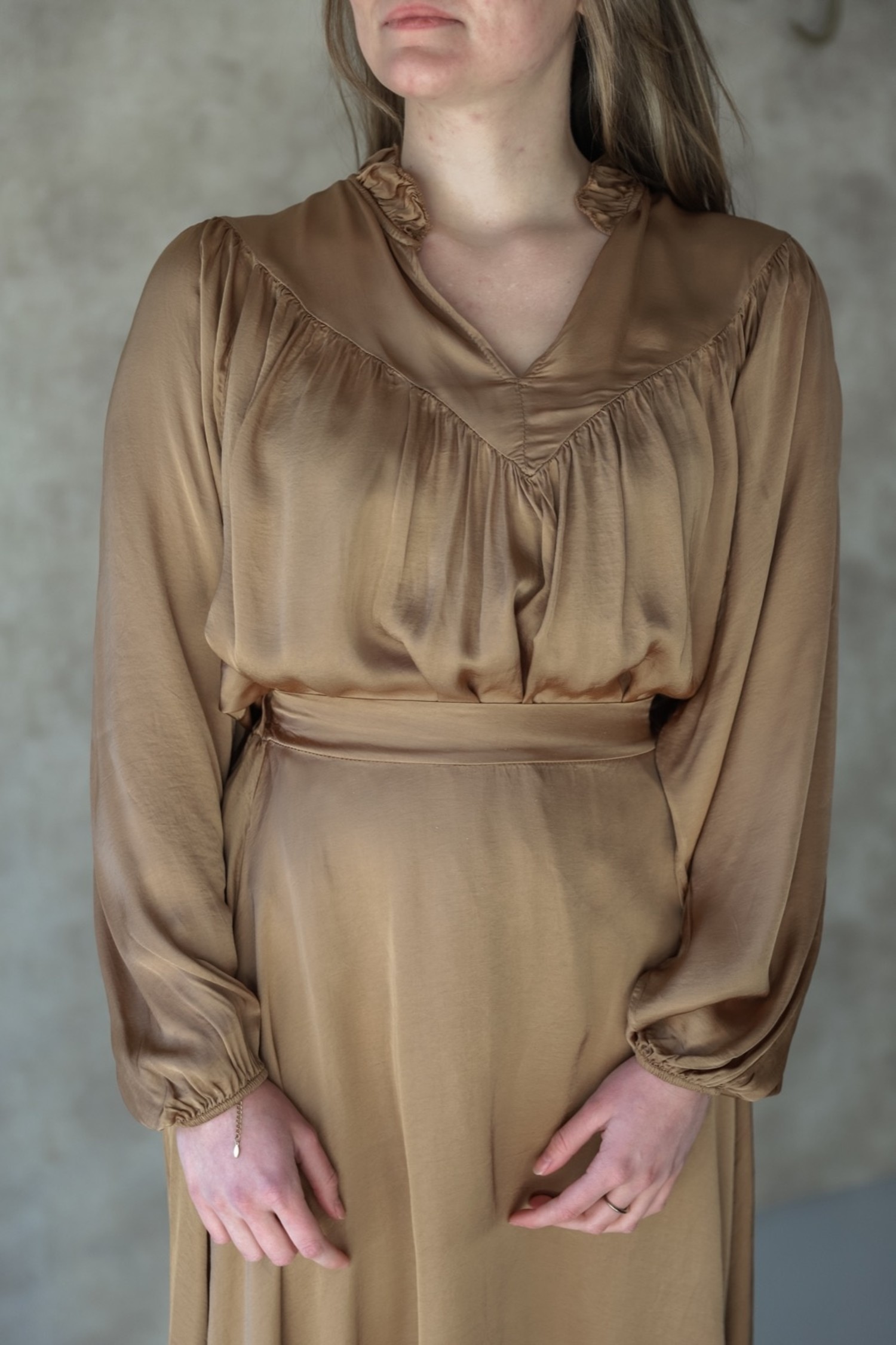satin blouse brown