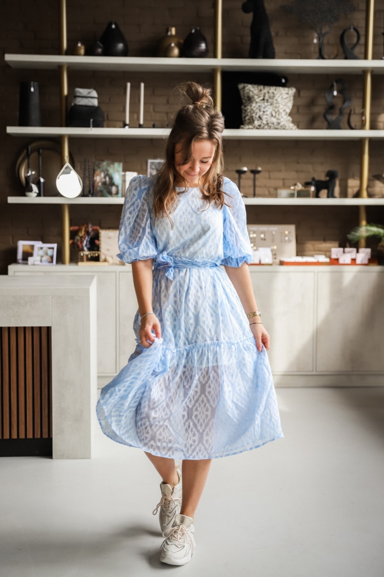 zeker Installatie voorwoord Midi jurk opdruk blauw - Bij Keesje