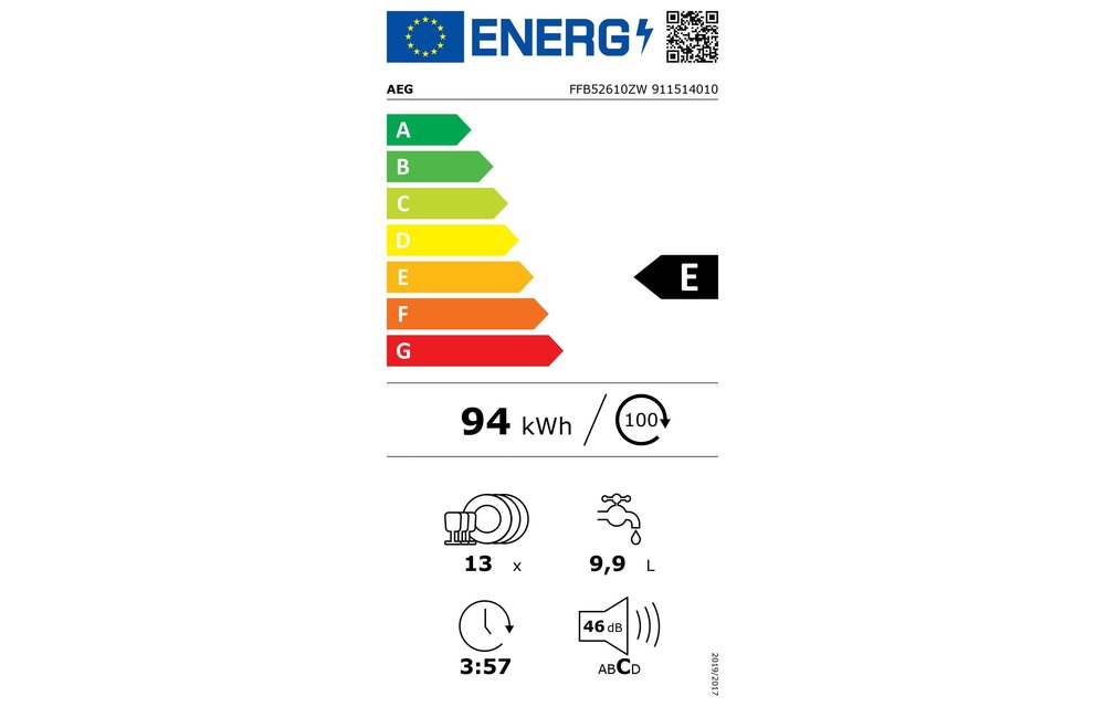 AEG FFB52610ZW vaatwasser vrijstaand A++ 44dB
