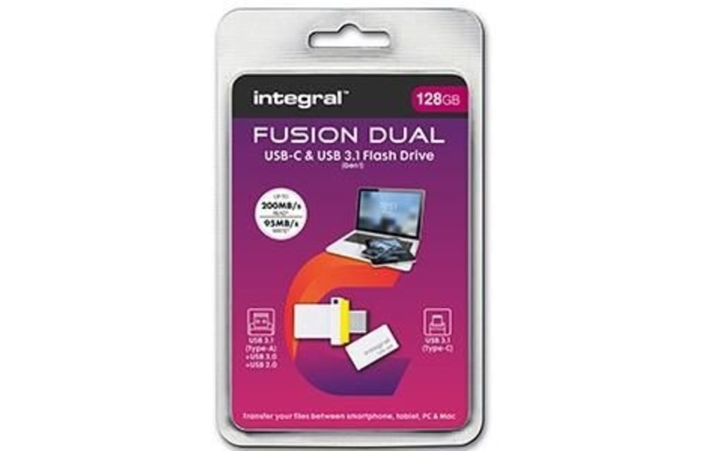 Integral Fusion Dual USB-C & USB-A 128GB Wit - USB stick