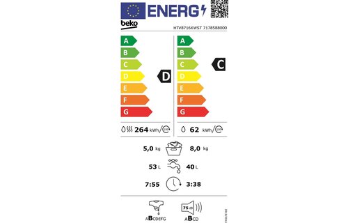 Beko HTV8716XWST - Was-droogcombinatie