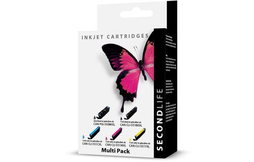 SecondLife Multipack Canon 550 Black & 551 Serie Zwart + 3 kleuren - Inktcartridge