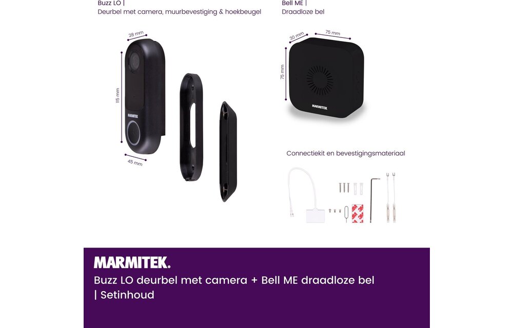 Marmitek Buzz LO + Bell ME Zwart - Deurbel met camera + Gong zwart - Beveiligingscamera