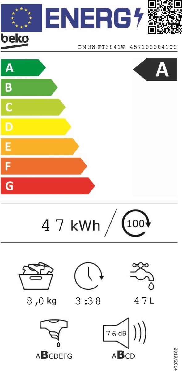 Beko BM3WFT3941B EnergySpin - Wasmachine
