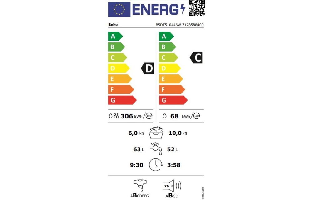 Beko B5DT510446W - Was-droogcombinatie