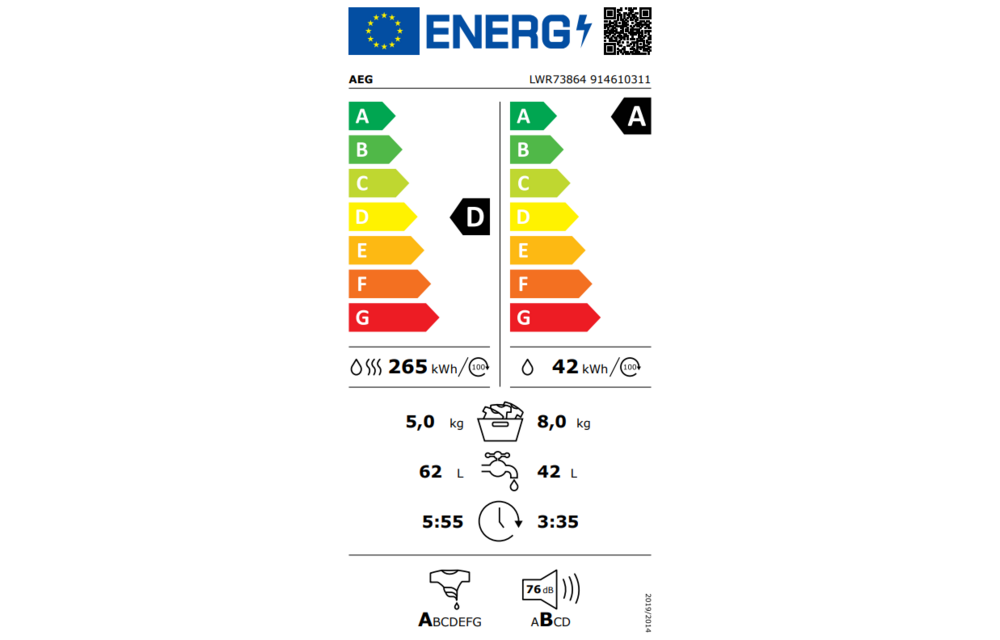 AEG LWR73864 ProSteam - Was-droogcombinatie