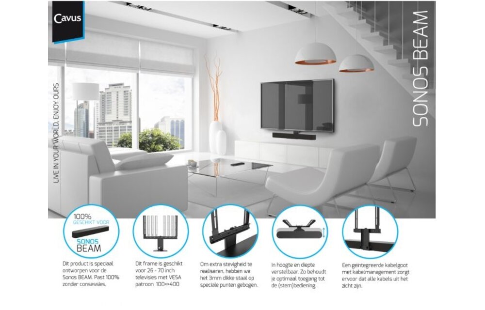 Cavus CFSBB frame voor Sonos Beam Zwart - Muurbeugel