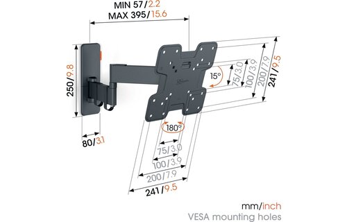 Vogel's TVM 1245 Draaibare tv-beugel (19 - 43 inch) - TV muurbeugel