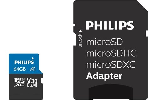Philips MicroSDXC UHS-I U3 Kaart 64GB - Micro SD kaart