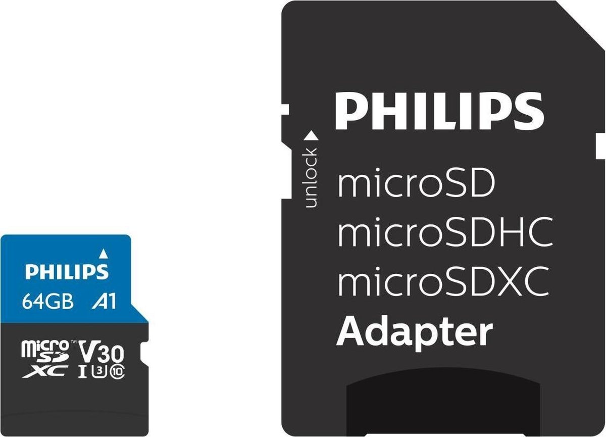 Philips MicroSDXC UHS-I U3 Kaart 64GB - Micro SD kaart