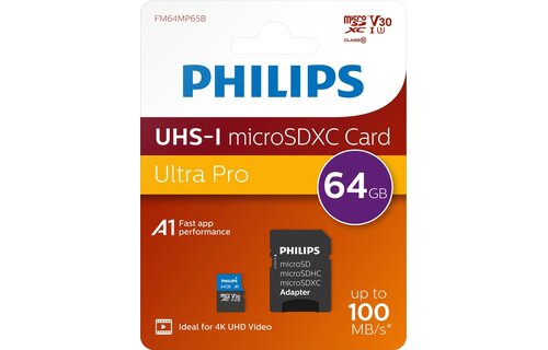 Philips MicroSDXC UHS-I U3 Kaart 64GB - Micro SD kaart