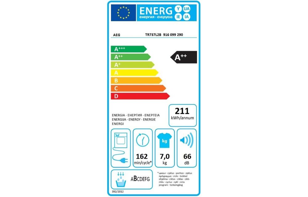 AEG TR737L2B 7000 serie SensiDry - Warmtepompdroger